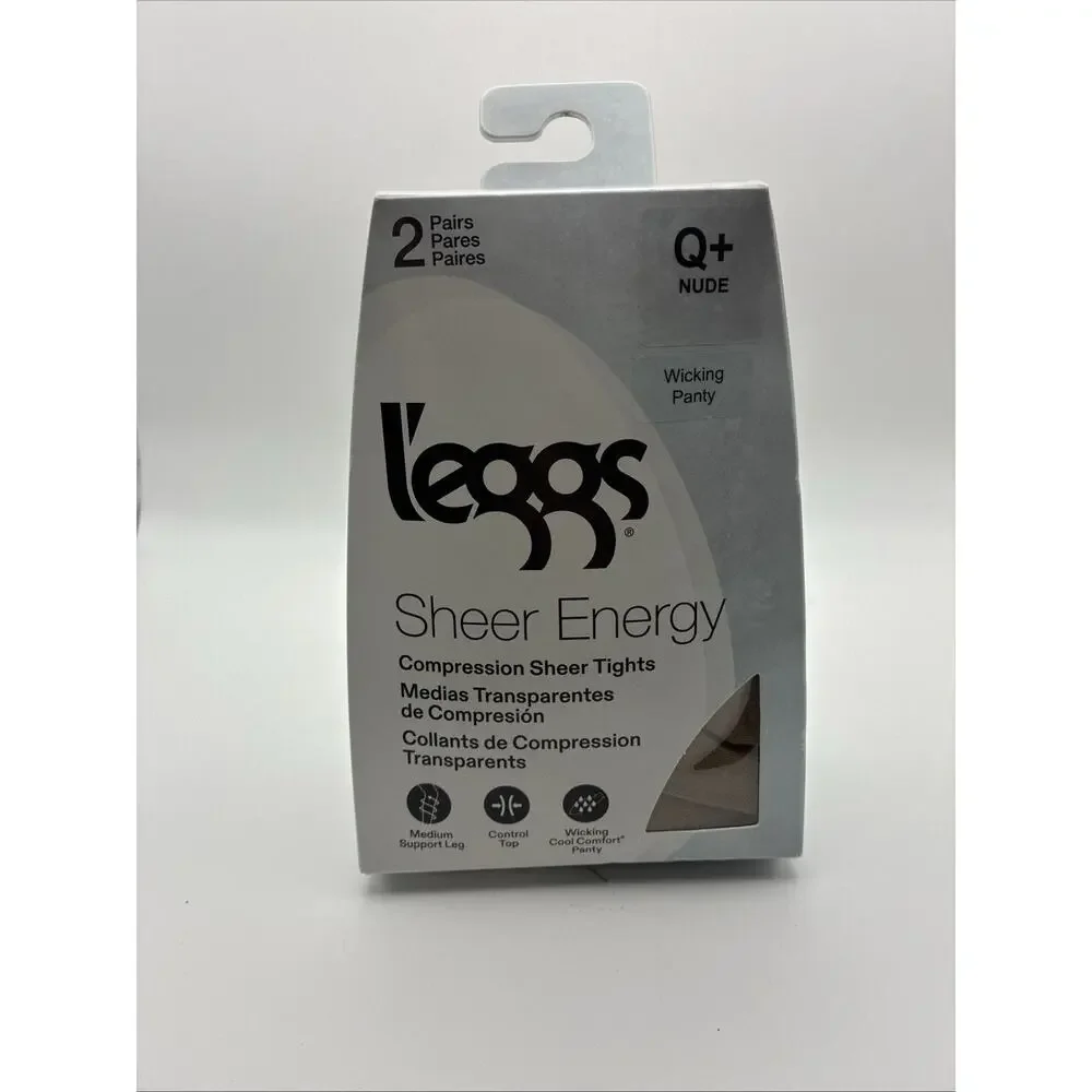 Leggs Sheer Energy Q Plus Nude Wicking Panty Compression Sheer Tights Pantyhose